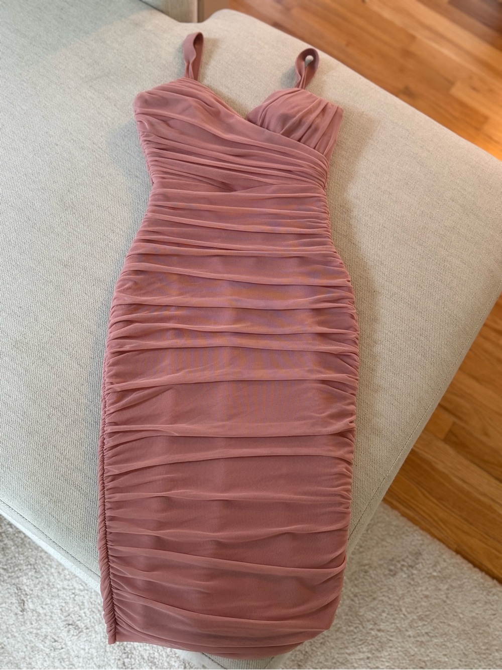 Fashion Nova Ruched Midi Dress in Dusty Rose